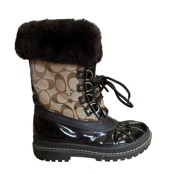 Coach Leonora Women’s Brown Winter Boots Furry Lining - Picture 3 of 14